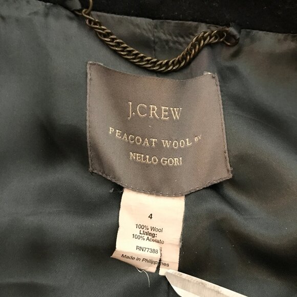 J. Crew Size 4 Black Peacoat Wool by Nello Gori Double Breasted 2 Pockets - Picture 7 of 13